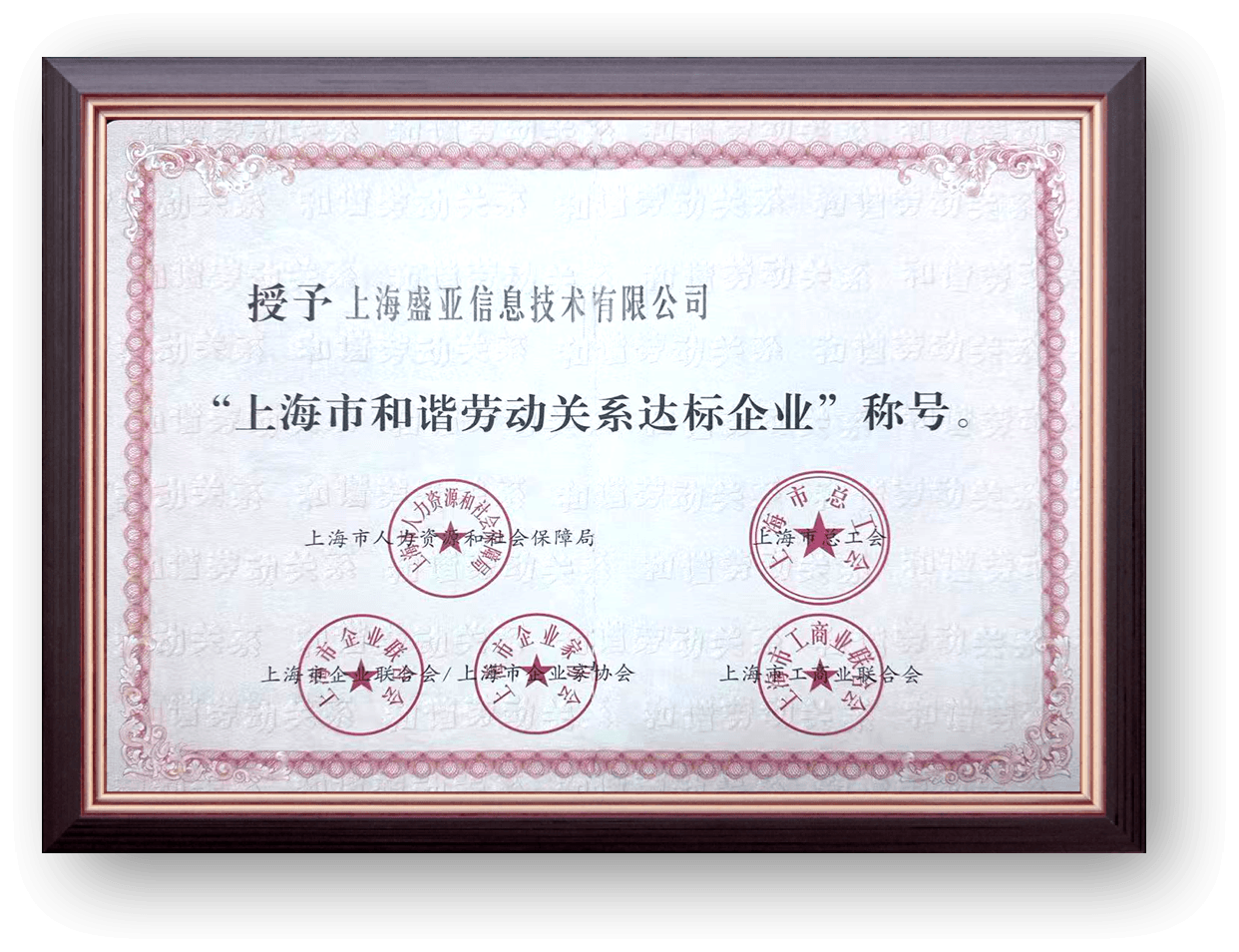 上海市和谐劳动关系达标企业